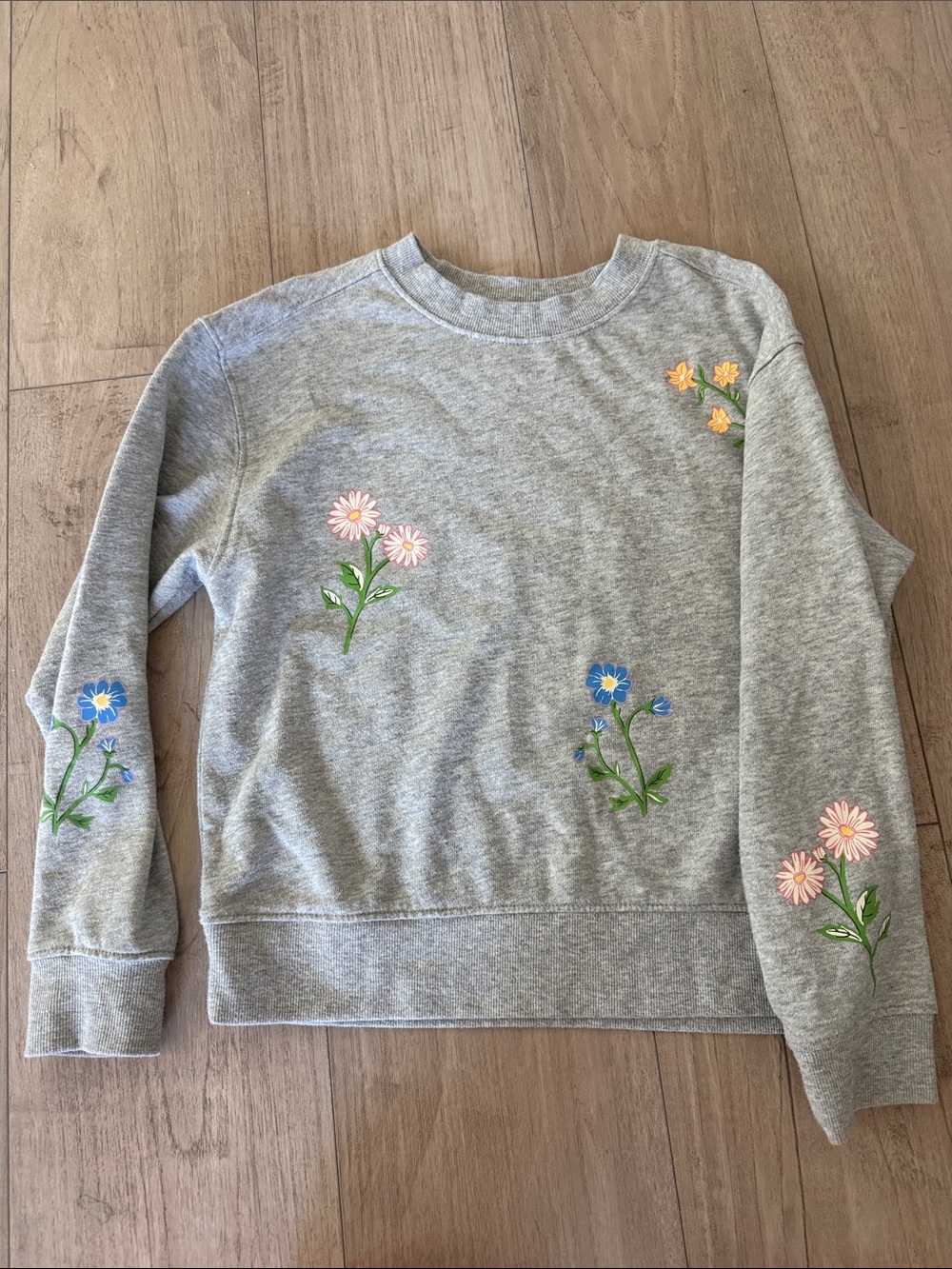 wonder nation Grey Sweatshirt with Pink, Blue, Yellow & Green Floral Embroidery